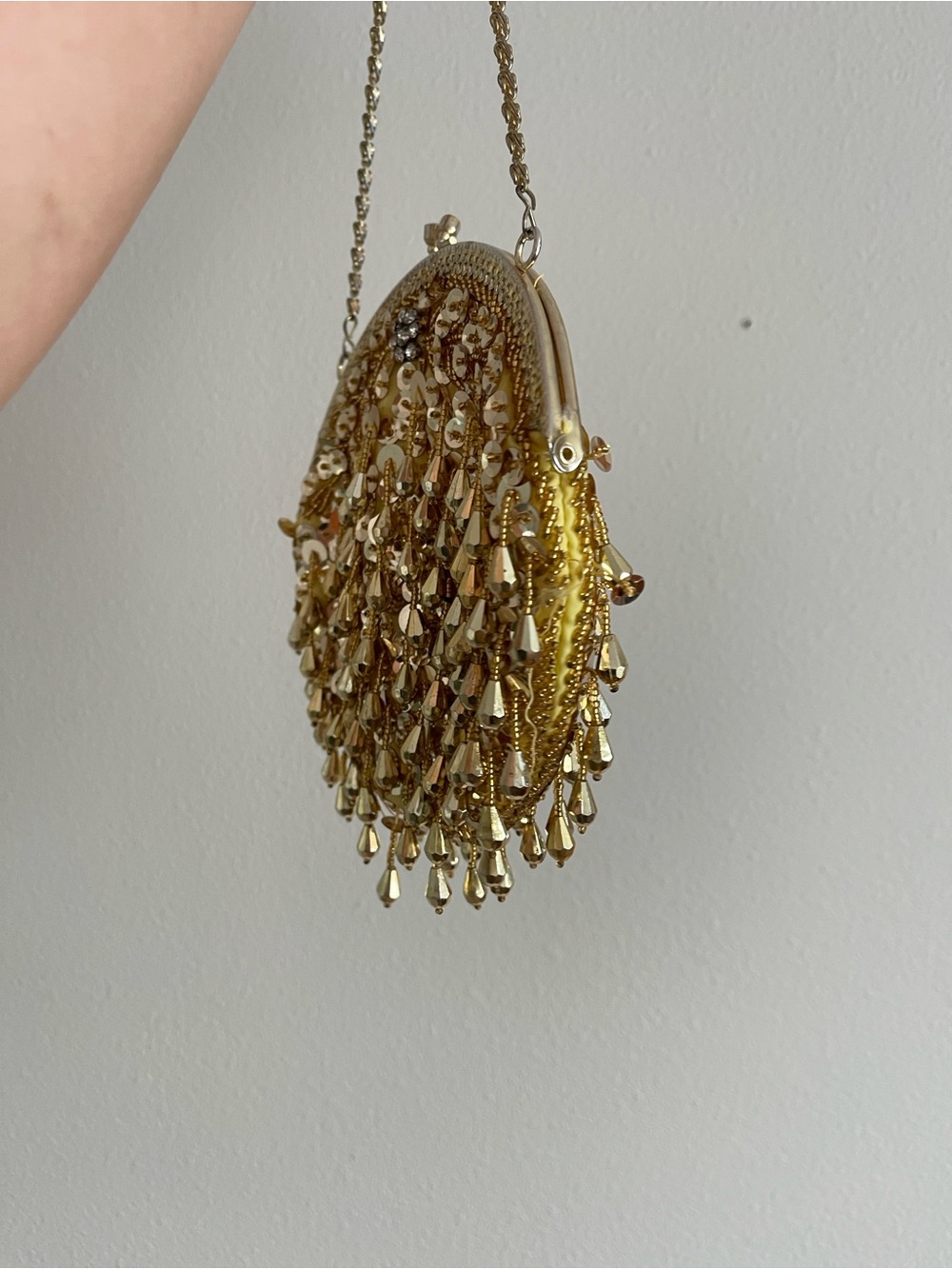 Gold Beaded Evening Clutch with Chain Strap - Picture 5 of 8